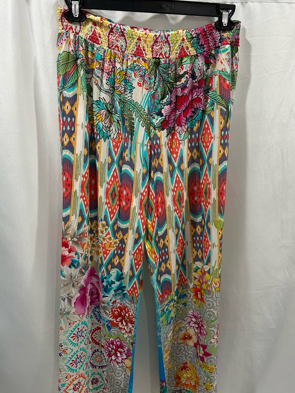 Johnny Was Multicolor Floral & Tropical Fish Geometric Wide Leg Pants EUC